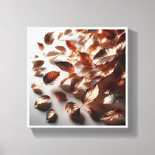 Elegante Vliegende Koperen Bladeren - Moderne Meta Canvas Afdruk