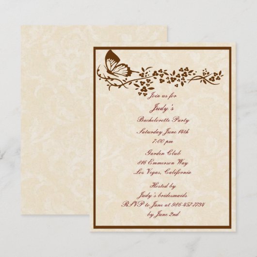Elegante Vlinder Bachelorette Party Uitnodiging (Voorkant / Achterkant)