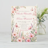 Elegante Vlinder Bloem Bruiloft Kaart (Staand voorkant)