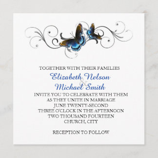 Elegante Vlinder Bloemen Swirls Bruiloft Uitnodige Kaart