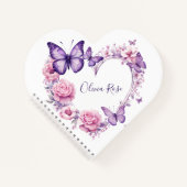 Elegante vlinder bloemenhart gepersonaliseerd notitieboek (Voorkant)