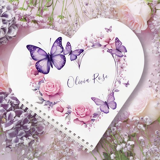 Elegante vlinder bloemenhart gepersonaliseerd notitieboek