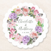 Elegante vlinder bloemenlente bruiloft kartonnen onderzetters (Voorkant)