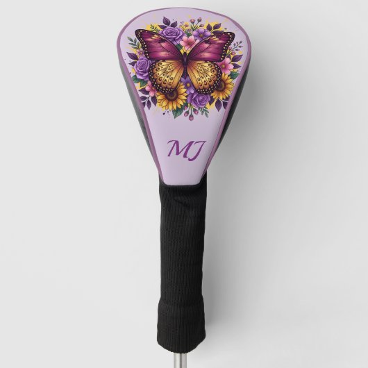 Elegante Vlinder Bloemrijke Monogram Beginletters Golfheadcover (Voorkant)