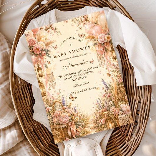 Elegante Vlinder Boho Baby Shower Kaart