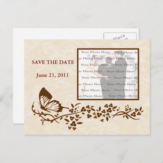 Elegante vlinder bruiloft Bewaar de datum Briefkaa Aankondigingskaart (Voorkant / Achterkant)