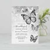 Elegante Vlinder Bruiloft Echt Zilver Folie Uitnodiging (Staand Voorkant)