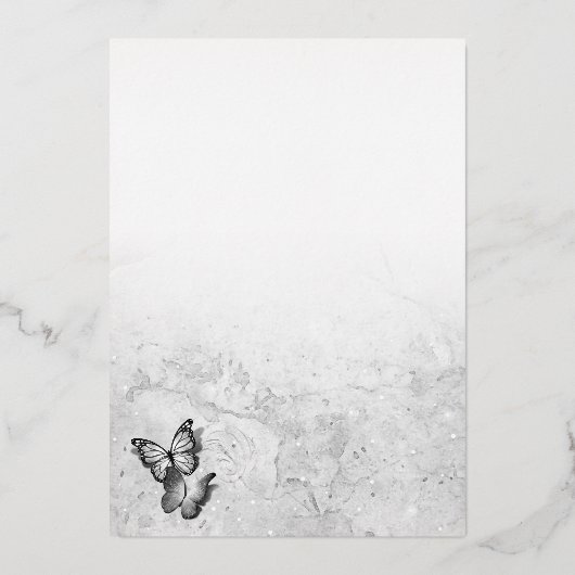 Elegante Vlinder Bruiloft Echt Zilver Folie Uitnodiging (Achterkant)