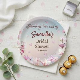 Elegante Vlinder Bruiloft Feest met Bloemen Decora Papieren Bordje