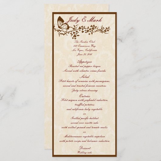 Elegante Vlinder Bruiloft Menu Kaart (Voorkant / Achterkant)