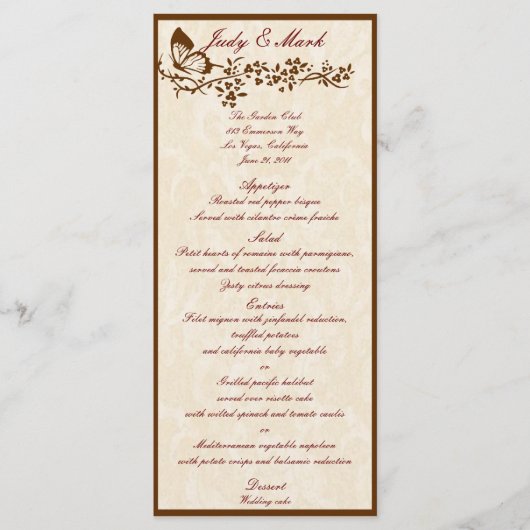 Elegante Vlinder Bruiloft Menu Kaart (Voorkant)