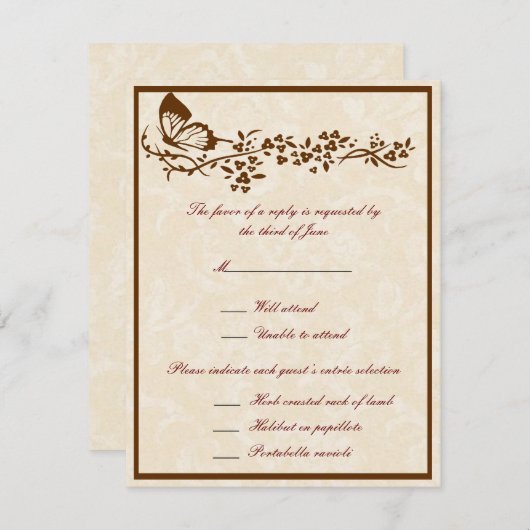 Elegante Vlinder Bruiloft Reactie Kaarten RSVP Kaartje (Voorkant / Achterkant)