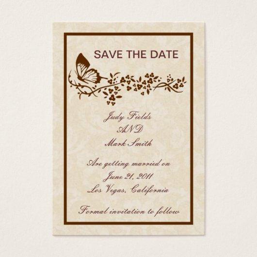 Elegante vlinder bruiloft Save the Date Kaart (Voorkant)
