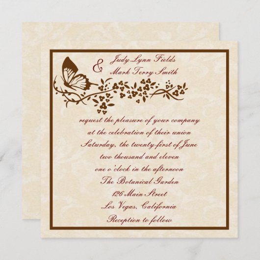 Elegante Vlinder bruiloft uitnodiging (Voorkant / Achterkant)
