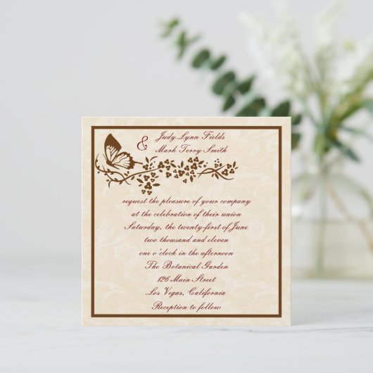 Elegante Vlinder bruiloft uitnodiging (Staand voorkant)