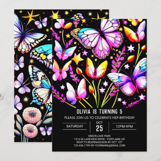 Elegante vlinder charme vlinder verjaardag kaart (Voorkant / Achterkant)