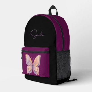 Elegante Vlinder Diep Pr Plum Paars Aangepaste Naa Bedrukte Rugzak