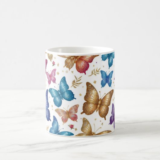 Elegante vlinder en bloemenglitter Mok (Center)
