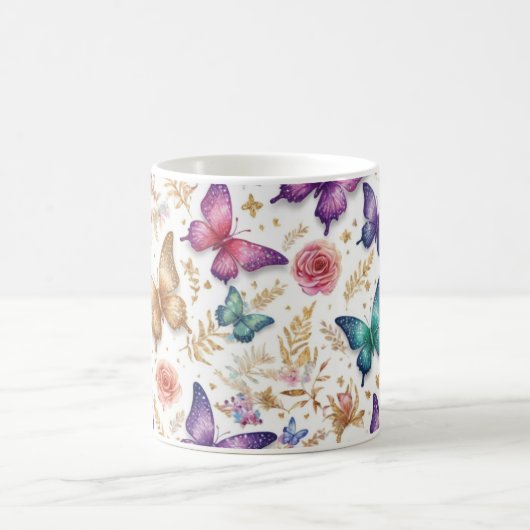 Elegante vlinder en bloemenglitter Mok (Center)