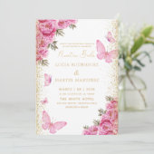 Elegante Vlinder en Bloemstuk Nuestra Boda Kaart (Staand voorkant)