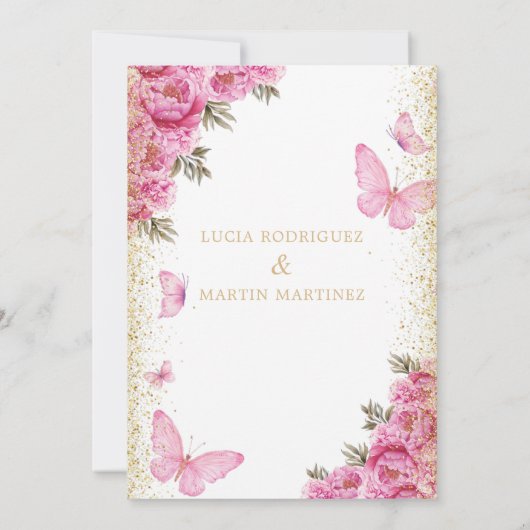 Elegante Vlinder en Bloemstuk Nuestra Boda Kaart (Achterkant)