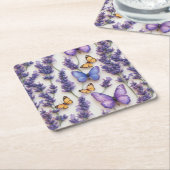 Elegante Vlinder en Lavendel Design Kartonnen Onderzetters (Schuin)
