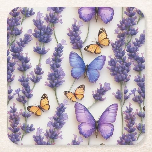 Elegante Vlinder en Lavendel Design Kartonnen Onderzetters (Voorkant)
