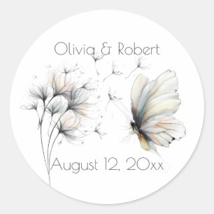 Elegante Vlinder en Paardenbloem Pastel Inkt  Ronde Sticker
