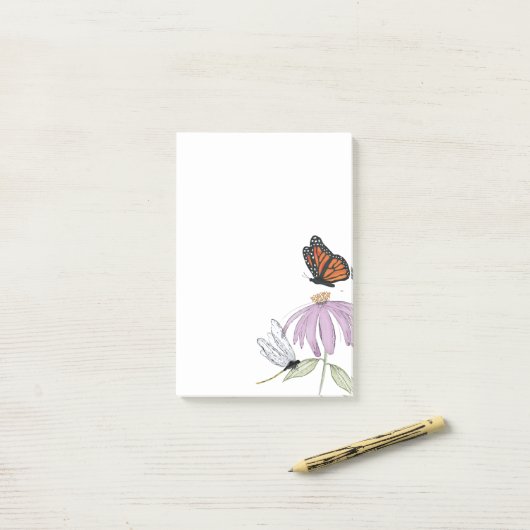 Elegante Vlinder en Paarse Bloem Stijlvolle spatie Post-it® Notes (Op bureau)