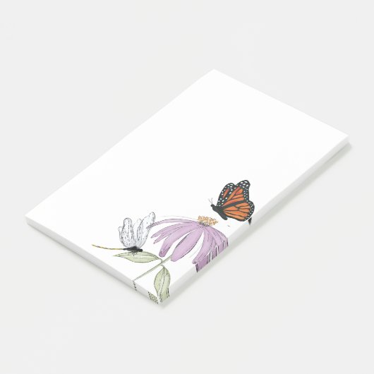 Elegante Vlinder en Paarse Bloem Stijlvolle spatie Post-it® Notes (Schuin)