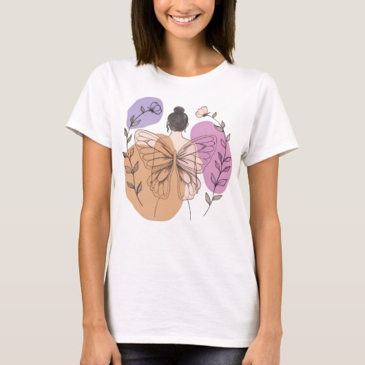 Elegante vlinder fee vrouw lijn kunst t-shirt (Voorkant)