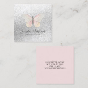 Elegante vlinder glitter blush vierkante visitekaartje