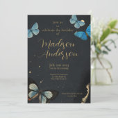 Elegante Vlinder Goud Zwart Volwassen Verjaardag Kaart (Staand voorkant)