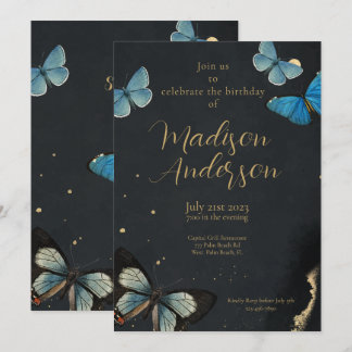 Elegante Vlinder Goud Zwart Volwassen Verjaardag Kaart