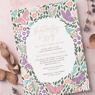Elegante Vlinder Kusjes Baby Shower Folie Uitnodiging