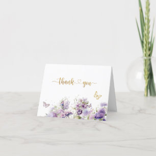 Elegante vlinder kussen paarse bloemen Watercolo Bedankkaart