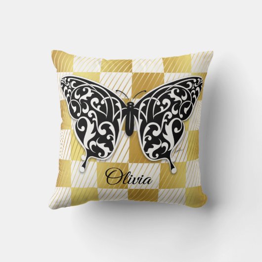 Elegante vlinder kussen zwart (Achterkant)