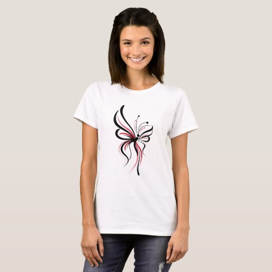 Elegante Vlinder Lijnkunst T-shirt (Voorkant volledig)