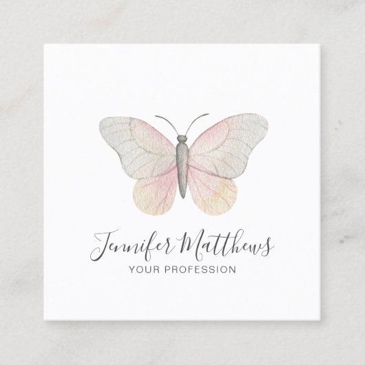 Elegante Vlinder Logo Merk Blush Vierkante Visitekaartje (Voorkant)