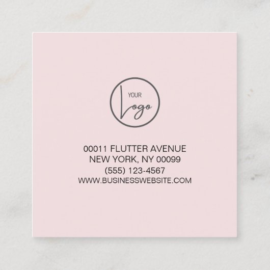 Elegante Vlinder Logo Merk Blush Vierkante Visitekaartje (Achterkant)