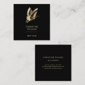 Elegante vlinder logo op zwart vierkante visitekaartje (Voorkant / Achterkant)
