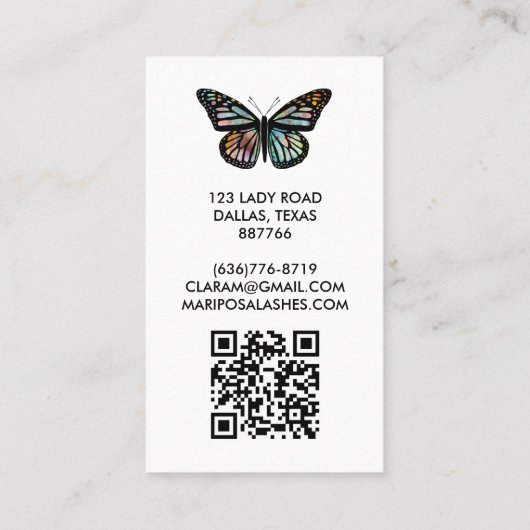 Elegante Vlinder Monarch Beauty Lashes QR Code Visitekaartje (Achterkant)