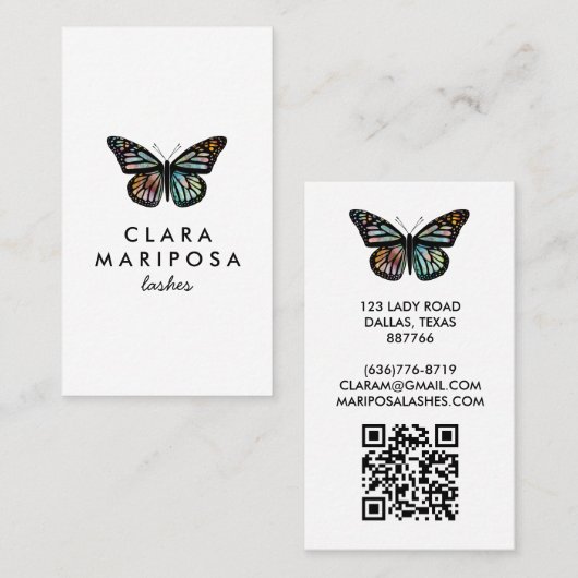 Elegante Vlinder Monarch Beauty Lashes QR Code Visitekaartje (Voorkant / Achterkant)