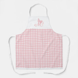Elegante Vlinder Monogram Perzik Roze Gingham Schort