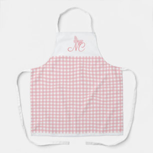 Elegante Vlinder Monogram Perzik Roze Gingham Schort