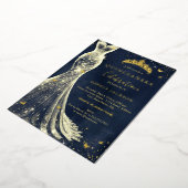 Elegante  vlinder Navy Gold Quinceanera Folie Uitnodiging (Gedraaid)