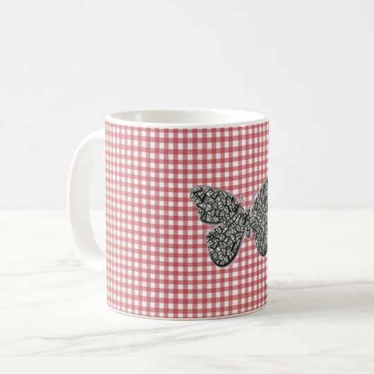 Elegante vlinder op Red Gingham Koffiemok (Voorkant links)