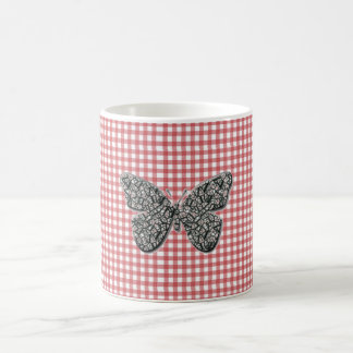 Elegante vlinder op Red Gingham Koffiemok