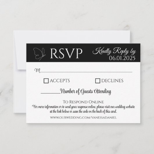 Elegante Vlinder Reactiekaart | QR-code RSVP Kaartje (Voorkant)