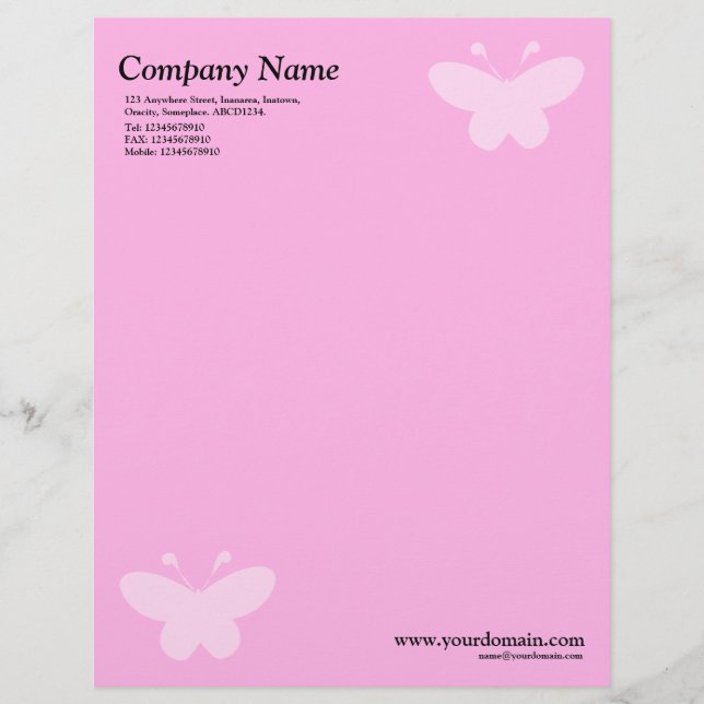 Elegante vlinder - roze briefhoofd ontwerp (Voorkant)